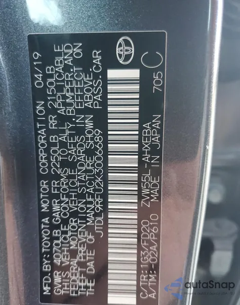 2019 Toyota Prius из США, поврежденный, VIN JTDL9RFU2K3006689